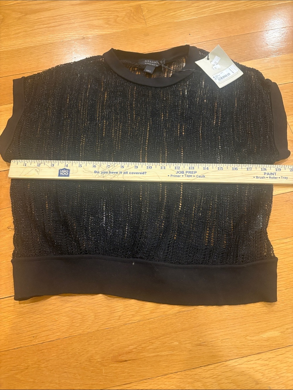 All Saints Black Sheer Knit Crop Top with Ribbed Hem - Picture 5 of 7